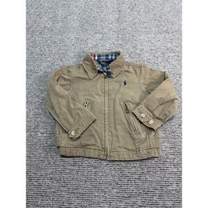 Polo Ralph Lauren Jacket Boys 2T  Zip Plaid Collar & Lining Beige